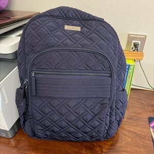 Vera Bradley Black Quilted Cotton Backpack with Pleated Front Pocket